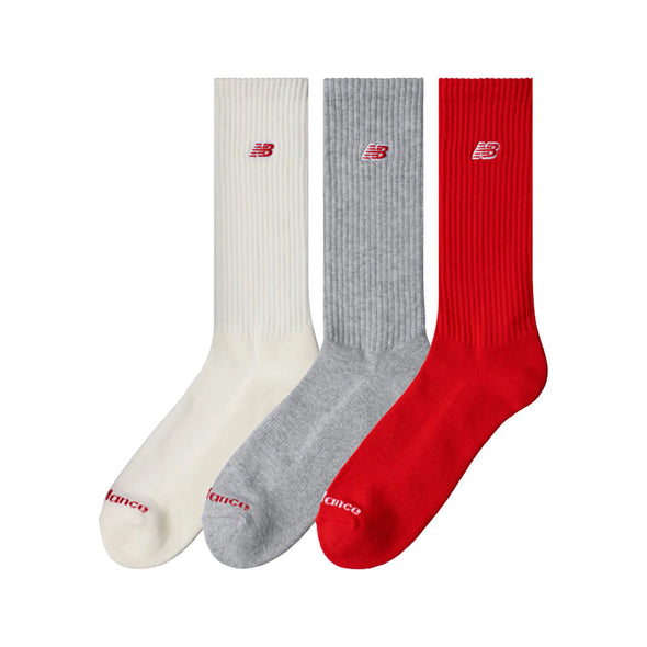 PATCH LOGO CREW SOCK 3 PACK - RED | ECRU | GREY